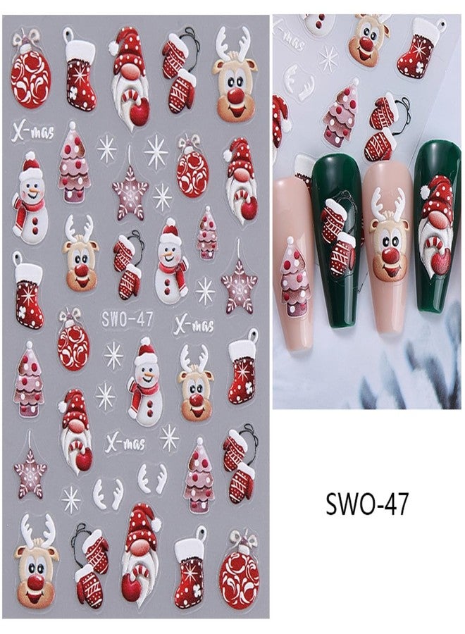 Maigitur 8Sheets Christmas Nail Art Stickers Gingerbread Nail Stickers 5D Embossed Self-Adhesive Elk Snowman Santa Xmas Tree Lantern Ball Canes Nail Decals for Women Girls Winter Holiday DIY Manicure - Image 5